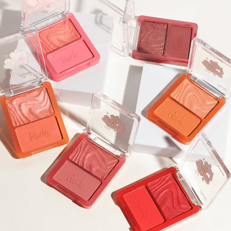 Rude Cosmetics The Glow Up! Matte & Shimmer Blush Duo Coral Gleam, 2-in-1 blush met matte en shimmer finish, foto 5 van 9
