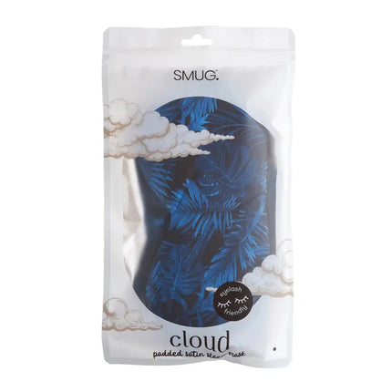 Smug Cloud Padded Satin Sleep Mask Navy Palm