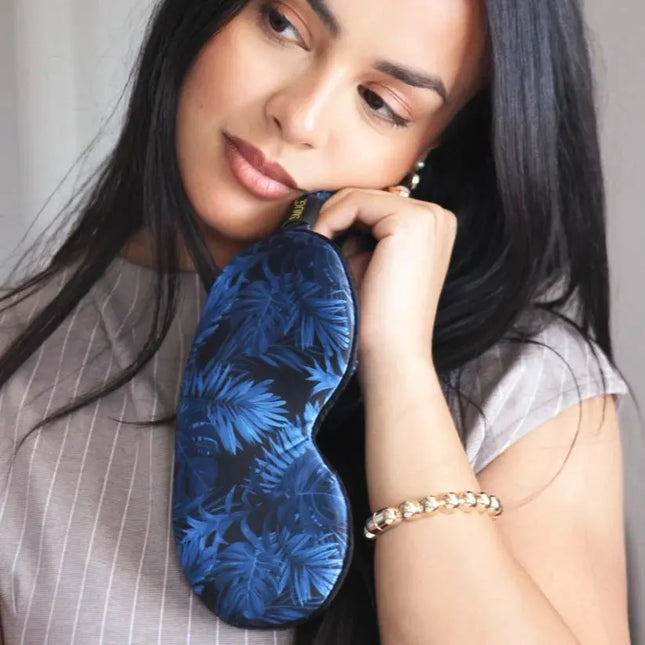 Smug Cloud Padded Satin Sleep Mask Navy Palm
