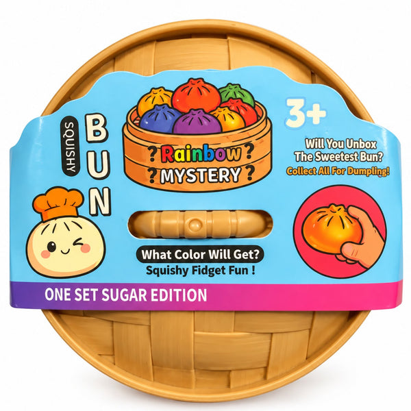 Verpakking van de Mystery Sugar Dumpling Squishy Large, bamboe mandje met Sugar Edition opdruk