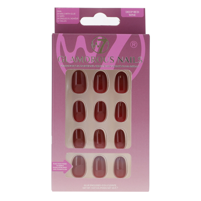 W7 Cosmetics Glamorous Press-On Nails Deep Red Wine