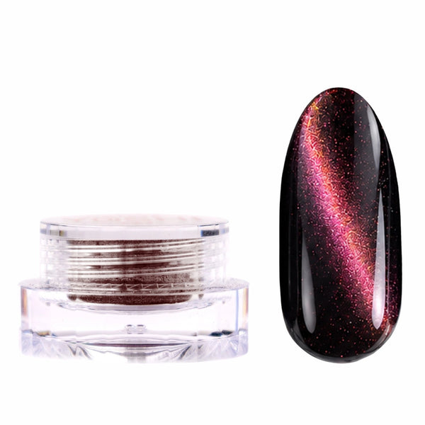 Yoshi Cat Eye Dust 3, roze nagelpoeder met groen-gouden reflecties voor cat eye en holografische effecten